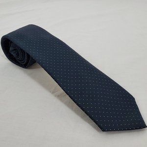 Vintage Corniche Imported Polyester Necktie Blue with White Micro Dots
